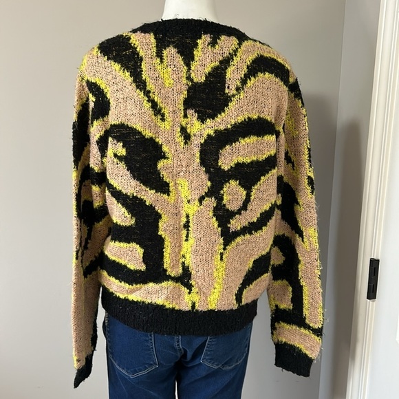 Le Superbe Electric Zebra Cardi Nude Chartreuse Black Wool Sz M - Picture 6 of 11
